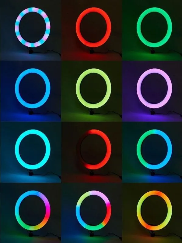 Кольцевая лампа цветная со штативом RGB MJ26 26см , держателем телефона, пультом на проводе (Штатив 2 #2