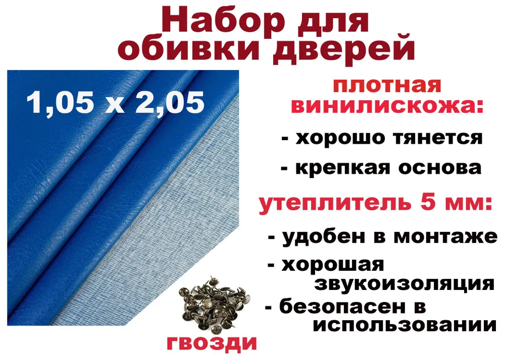 Набор для обивки, утепления и ремонта дверей - синий 1,05 х 2,05, 1.05x2.05, фото 2