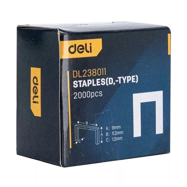 Скобы для степлера Deli Tools (Тип D) (8 х 11,2 х 1,2мм * 2000 шт), 8x11.2x1.2 мм, 2000 шт, фото 5