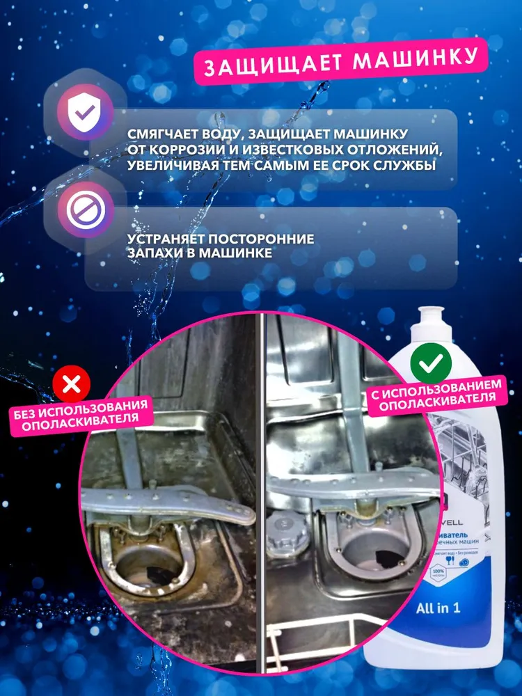 Ополаскиватель для посудомоечных машин Gordvell All in One, концентрированное эко средство для мытья посуды в ПММ, 1л, 1 л, фото 4
