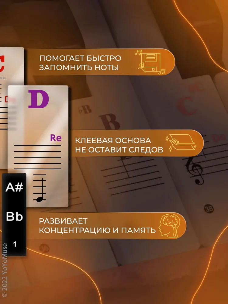 Наклейки на клавиши пианино фортепьяно синтезатор 88 штук, вариант, фото 3