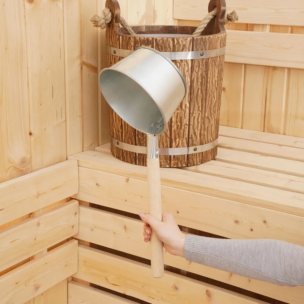 Ковш для бани, 1,5 л, 52х18х10 см, оцинкованная сталь, дерево, 52x18x10 см, 1,5 л, фото 6