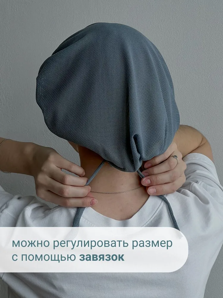 Колпак для поваров шапочка сетка MariSS универсальная медицинская шапочка многоразовая, с завязками (набор 3 штуки: черный, синий, серый), синий, фото 4