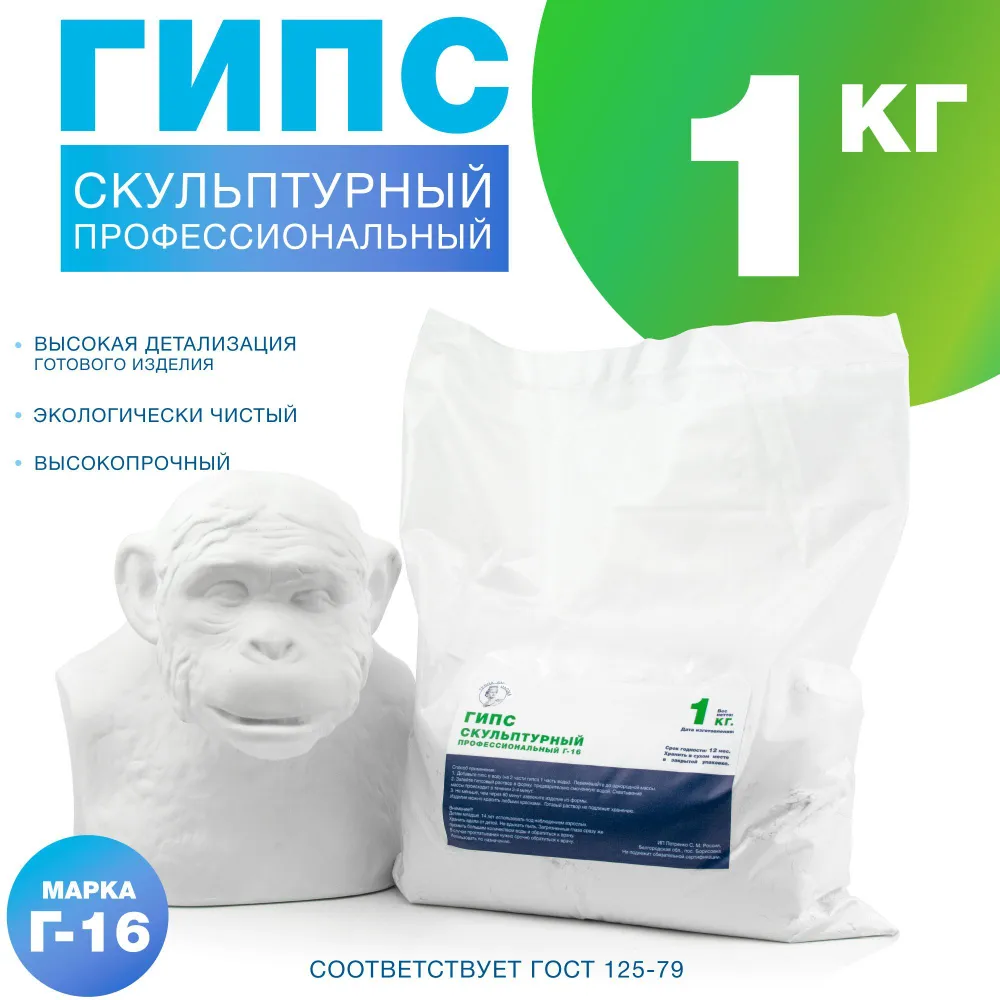 Гипс профессиональный TERRA MAGNA 1 кг, скульптурный, высокопрочный Г-16 для творчества, 1 кг
