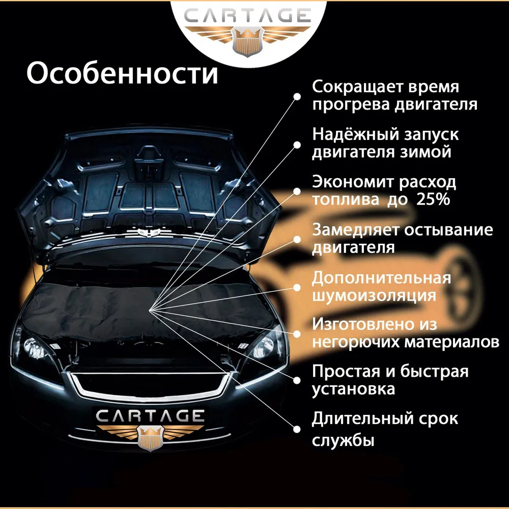 Cartage автоодеяло 160х90 см утеплитель под капот, защита двигателя, 160x90 см, фото 6