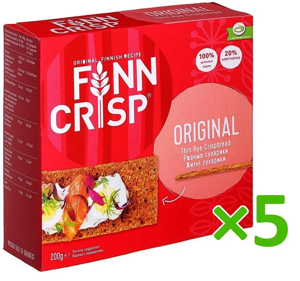 Хлебцы FINN CRISP Original 5 пачек по 200 г из Финляндии, 200 г