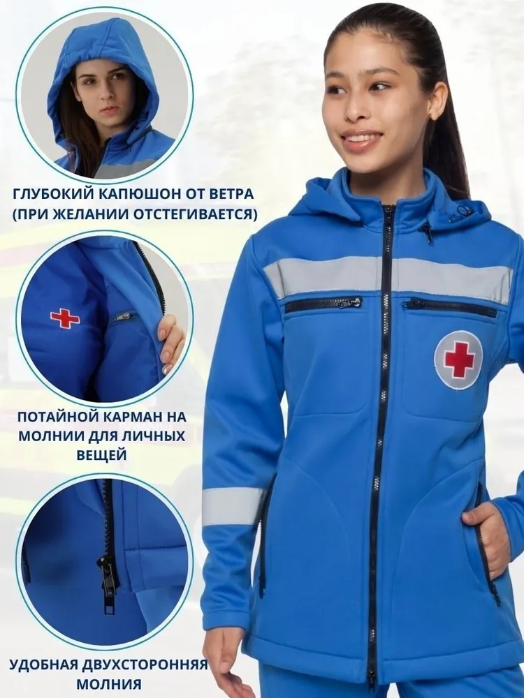 Костюм Скорая помощь CLEVЛАЙН женский на флисе софтшелл сигнальный медицинский теплый , 48-164, вариант, фото 2