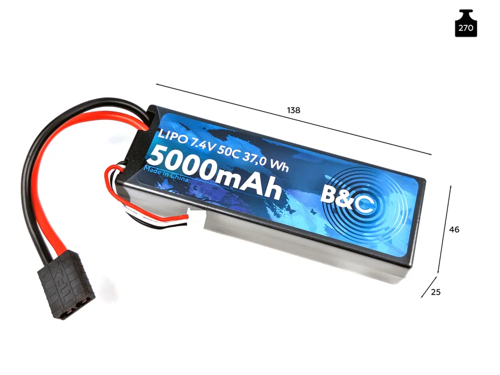 B&C 2S 7.4V 5000mAh 50C TRX Hardcase Lipo battery B&C 2S 7.4V 5000mAh 50C TRX Hardcase Lipo battery