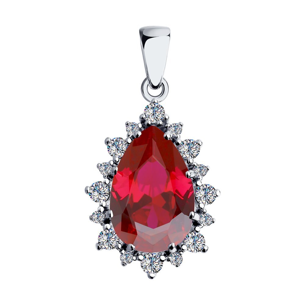 SOKOLOV,Подвеска(кулон)изсеребраскорундомрубиновым(синт)ифианитами,84030005,декоративные,925проба