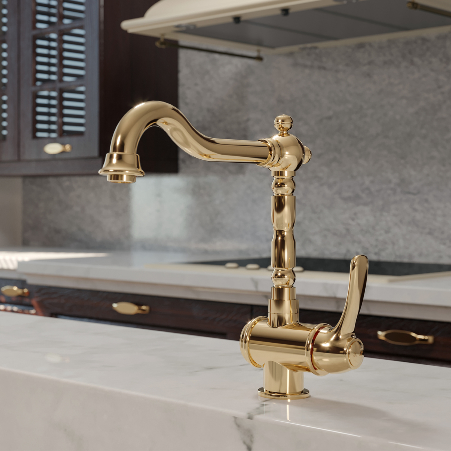 Фото товара на маркетплейсе ozon Смеситель для кухни IDDIS, желтое золото, стиль ретро, Oldie, OLDYGL0i05