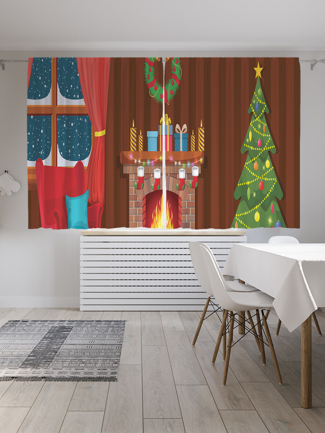 ФотошторыдлякухнииспальниJoyArty"ВожиданииРождества",2полотнасошторнойлентойширинойпо145см,высота180см.