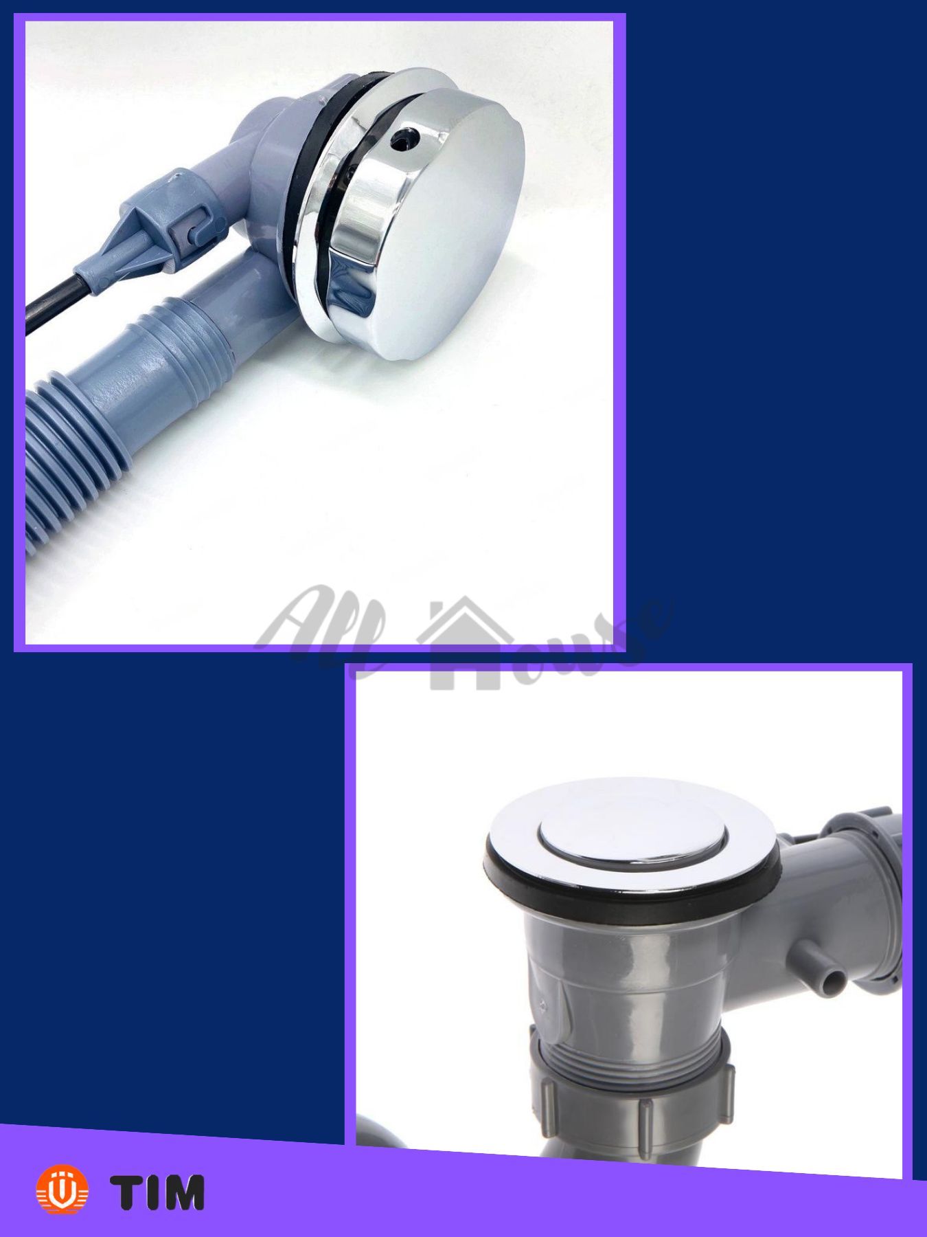 Слив-перелив для ванны, сифон с клик-клак механизмом, обвязка для ...