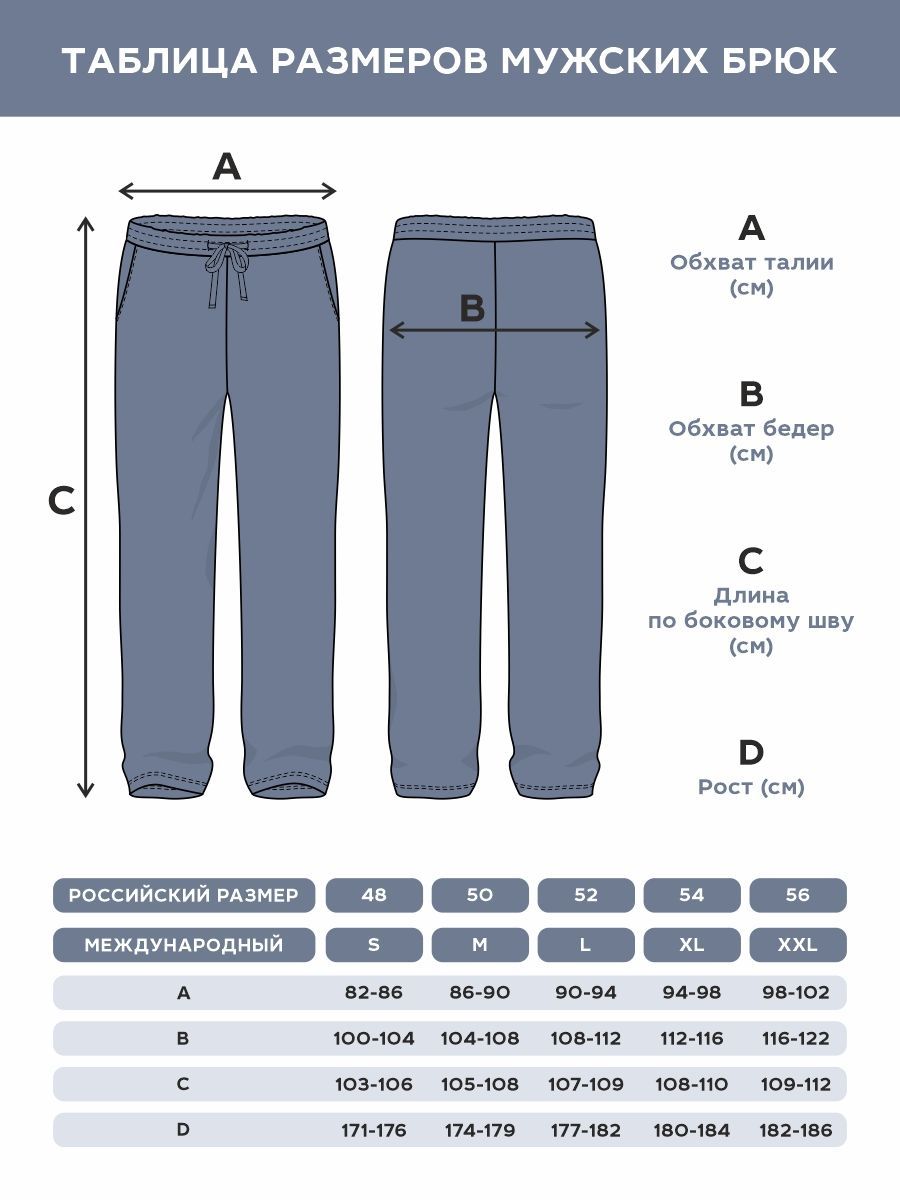 Размеры штанов для мужчин