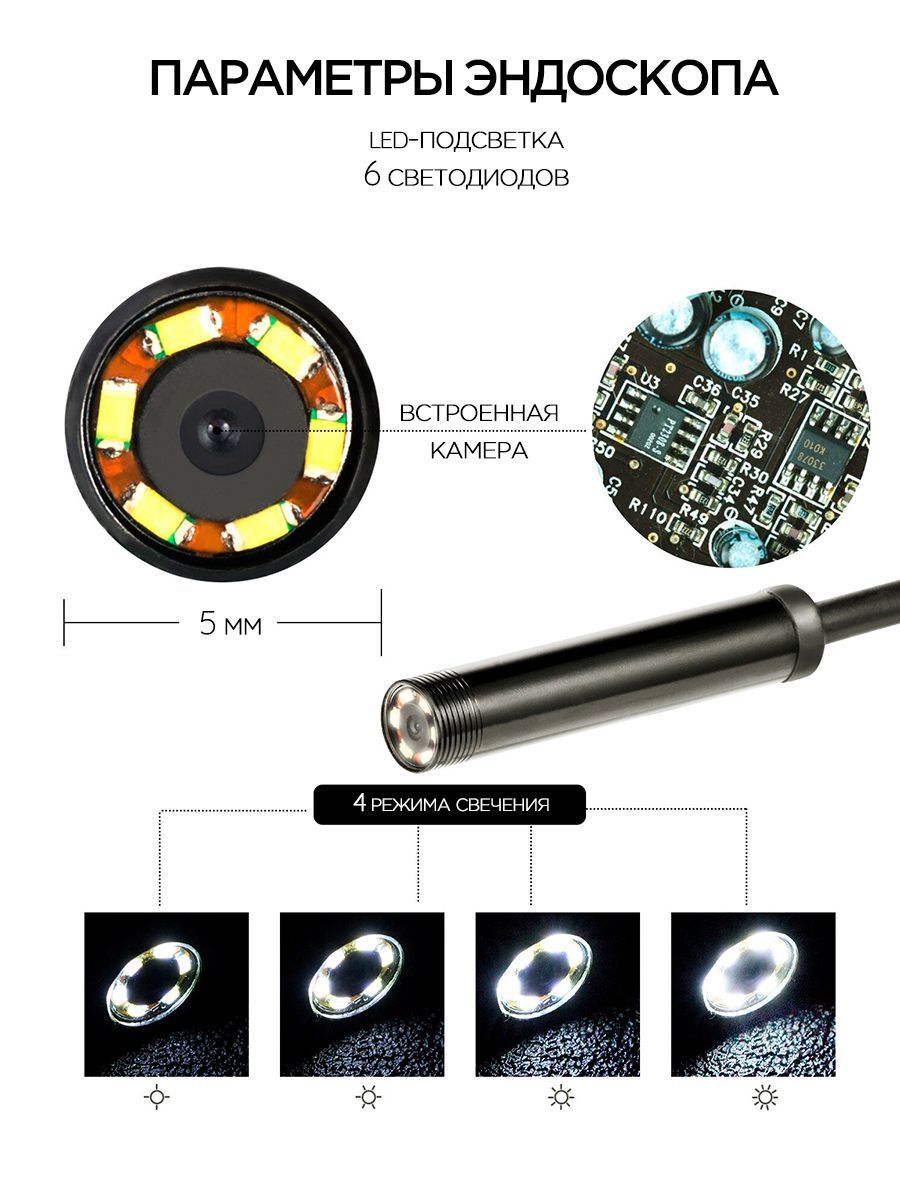 Эндоскоп для смартфона автомобильный водонепроницаемый, гибкая ...