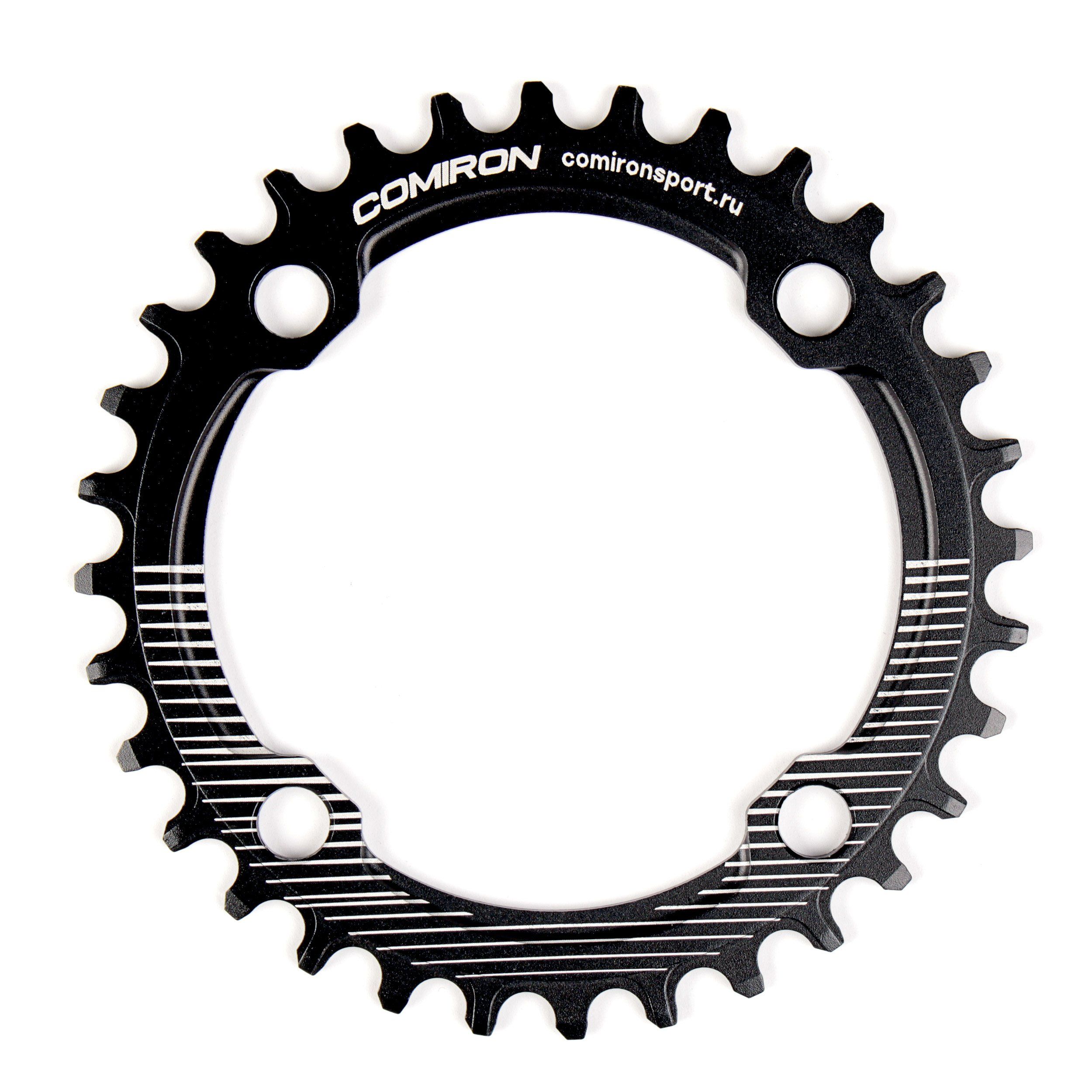 Звезда передняя COMIRON X-TWO 32T NAROW WIDE, BCD104, фрезерованная, AL6061-T6, Fullblack