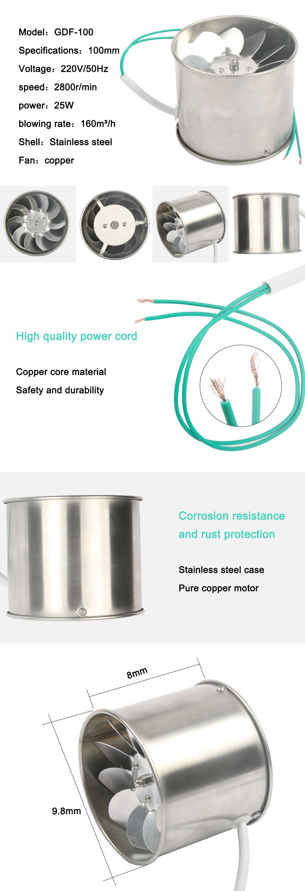 Трубопровод 4 дюйма вытяжной вентилятор из нержавеющей стали окно ...