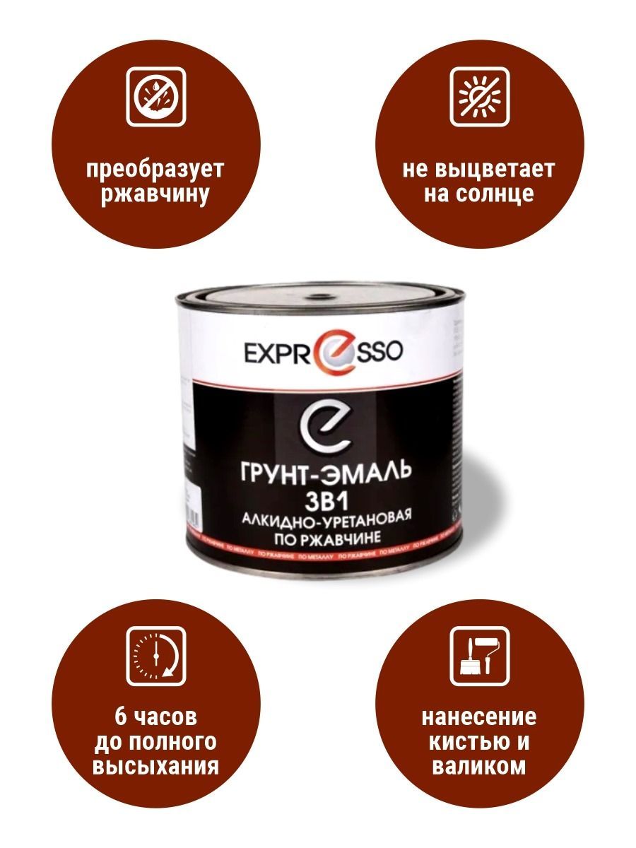 Грунт-эмаль 3 в 1/экспрессо1.9 Гладкая, Уретано-алкидная, Полуглянцевое ...
