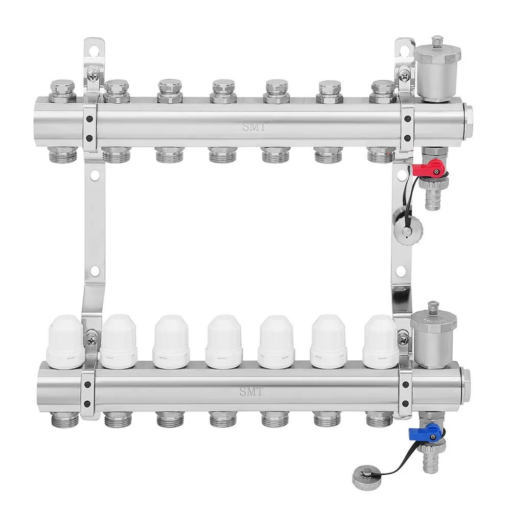 Латунный коллектор в сборе 7 контура 1" 3/4" для теплого пола ...