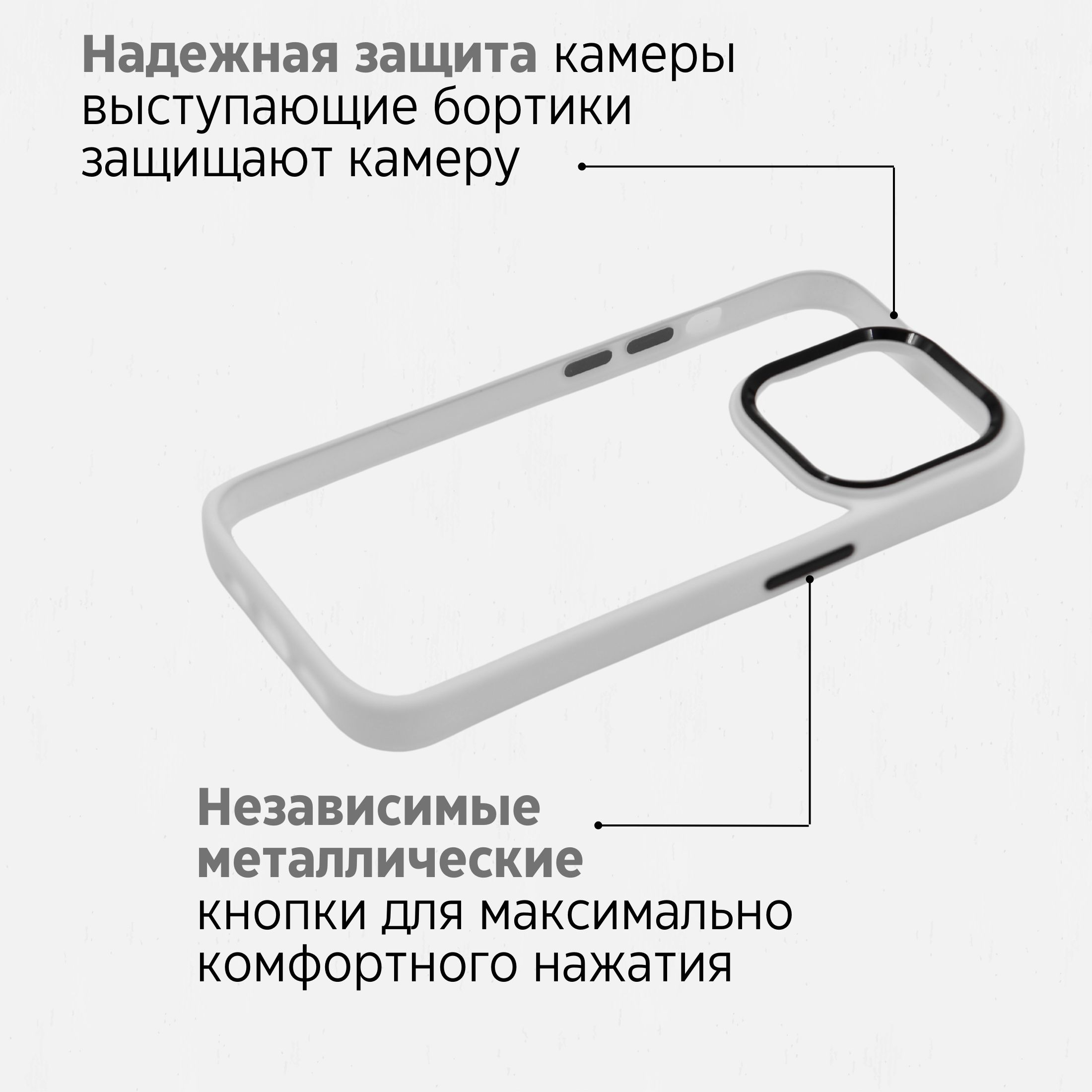 Чехол для Iphone 15 прозрачный с Белой рамкой, Премиум, Кейс для Айфона ...