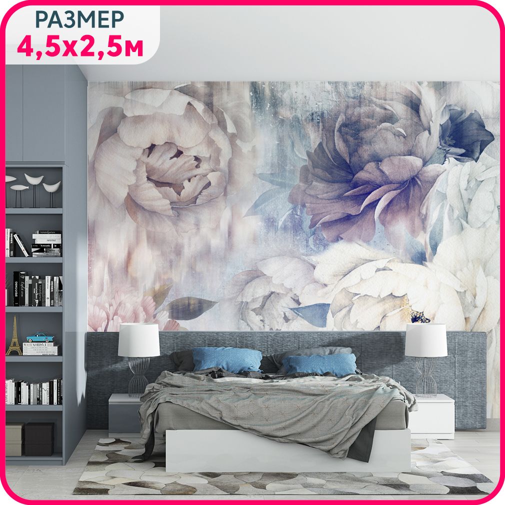 Фотообои цветы на стену MOBI DECOR "Пионы" флизелиновые в спальню или в ...