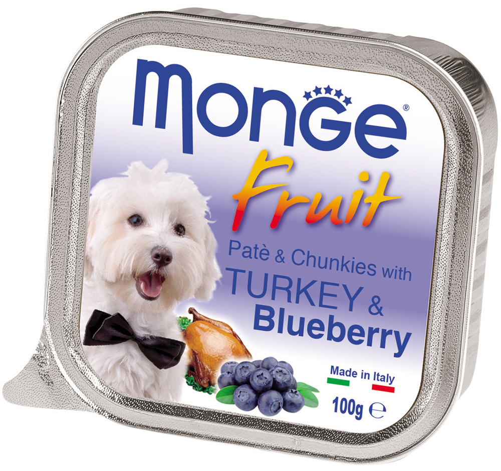 Консервы MONGE FRUIT DOG для взрослых собак паштет с индейкой и черникой (100 гр х 32 шт)  #1