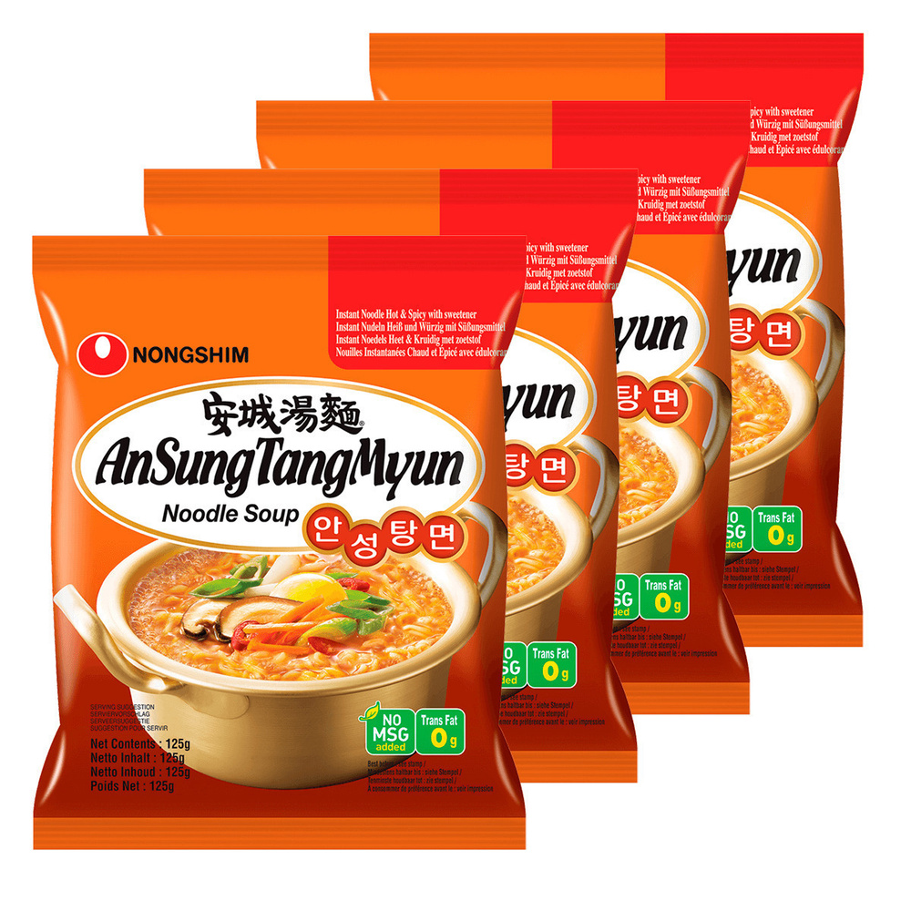 Лапша быстрого приготовления Ансонг Танмён Nongshim, пачка 125 г х 4 шт -  купить с доставкой по выгодным ценам в интернет-магазине OZON (202512626)