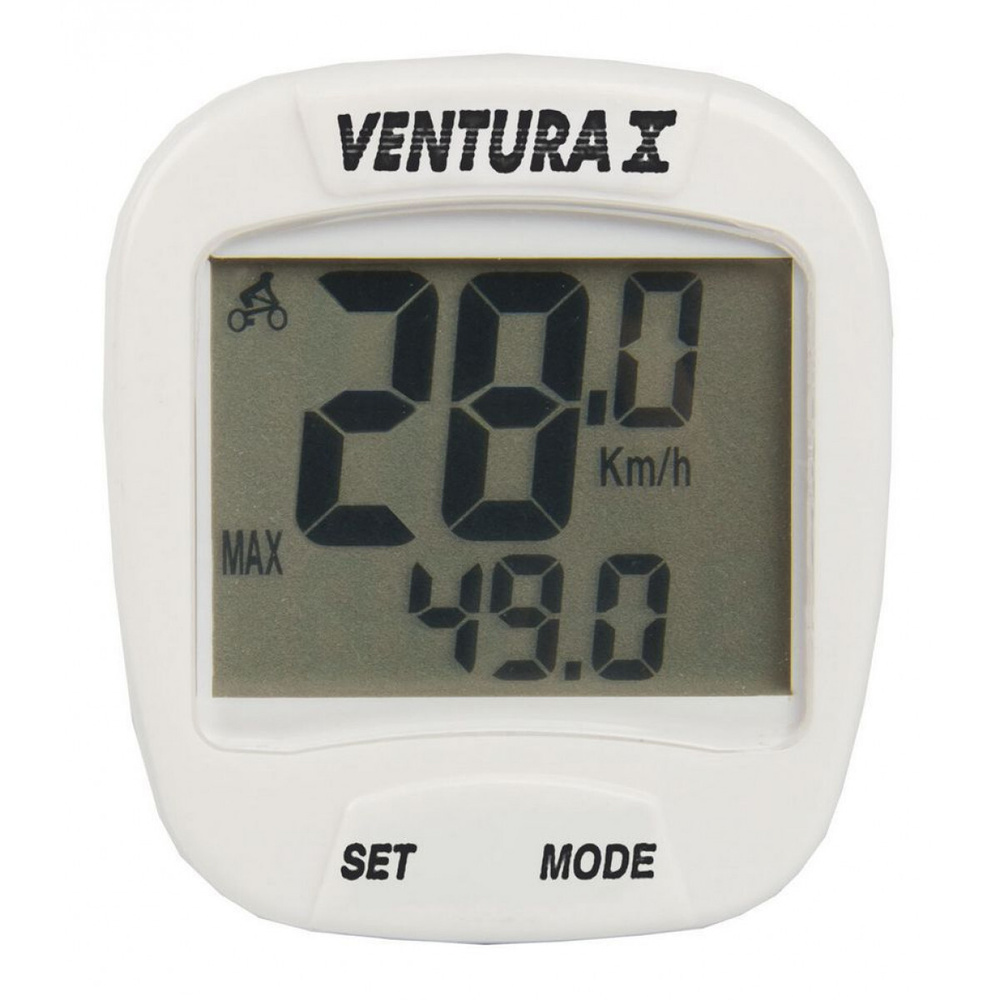 Велокомпьютер VENTURA Х, 10 функций, проводное соедин., белый #1