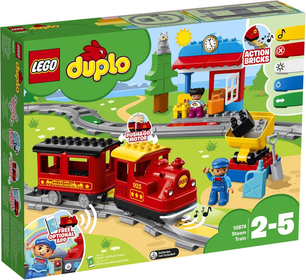 Конструктор LEGO DUPLO Town 10874 Поезд на паровой тяге - купить с  доставкой по выгодным ценам в интернет-магазине OZON (151214917)