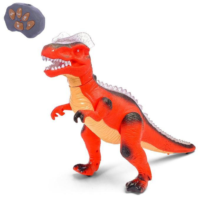 Динозавр радиоуправляемый "T-Rex", световые и звуковые эффекты, работает от батареек, цвет красный  #1
