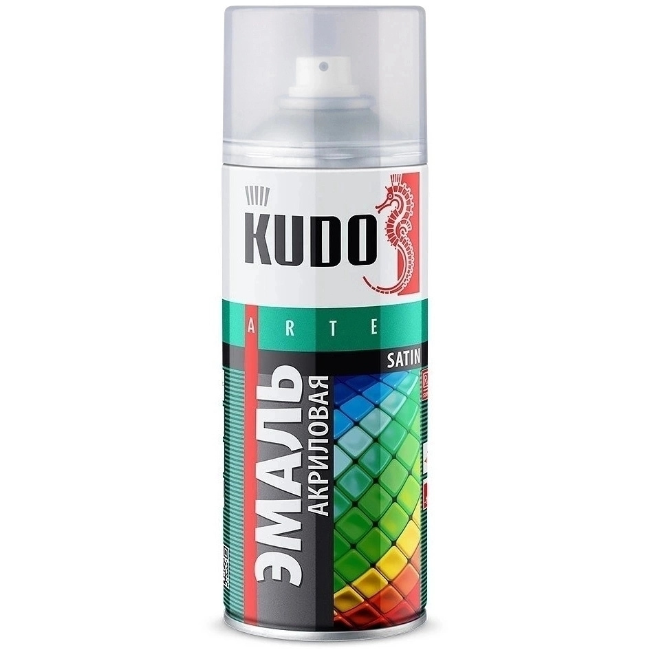 KUDO Аэрозольная краска Быстросохнущая, Гладкая, до 80°, Акриловая, Полуматовое покрытие, 0.52 л, черный #1