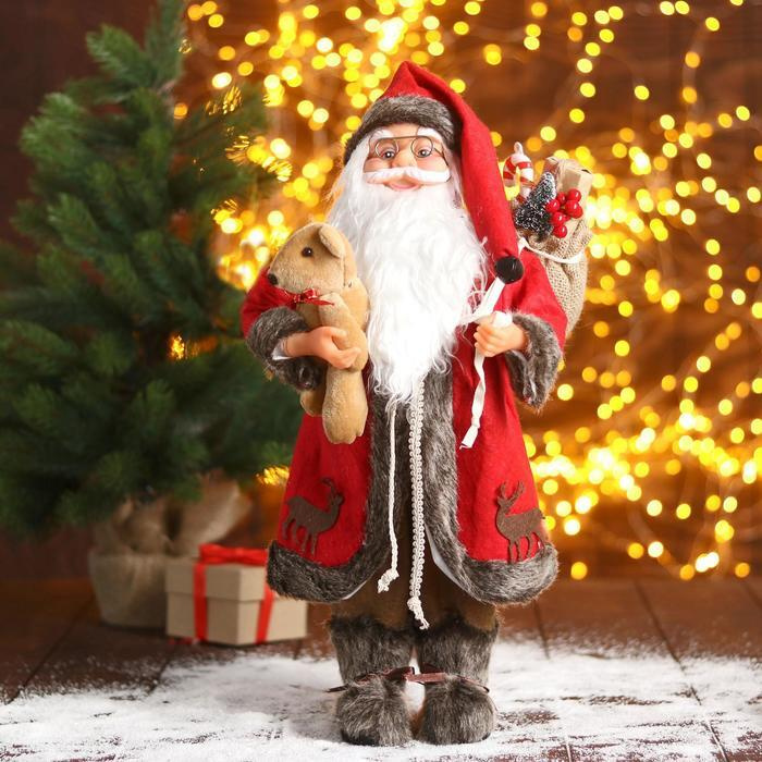 Дед Мороз "В красной шубке с мишкой" 45 см #1