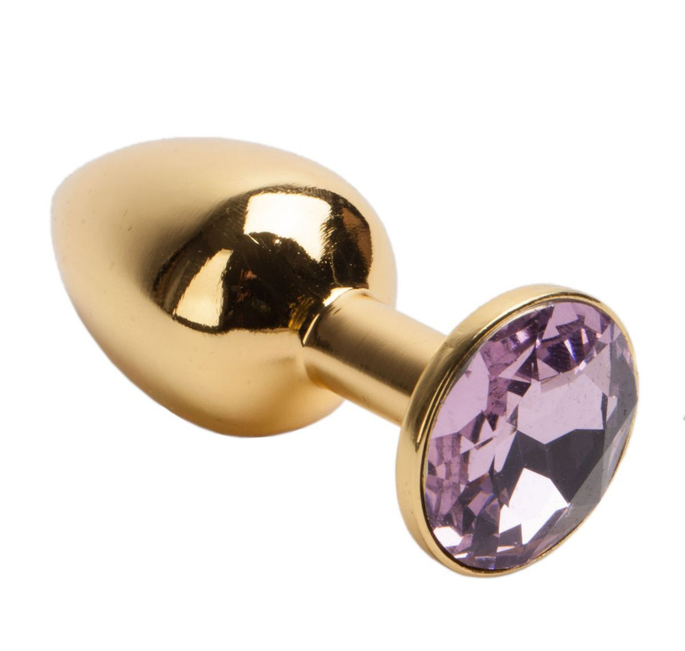 Золотистая металлическая анальная пробка с розовым стразом - 7,6 см ...