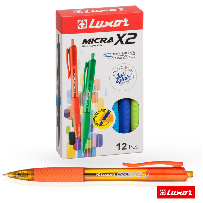 Ручка шариковая автоматическая Luxor "Micra X II" синяя, 0,7мм, грип ...