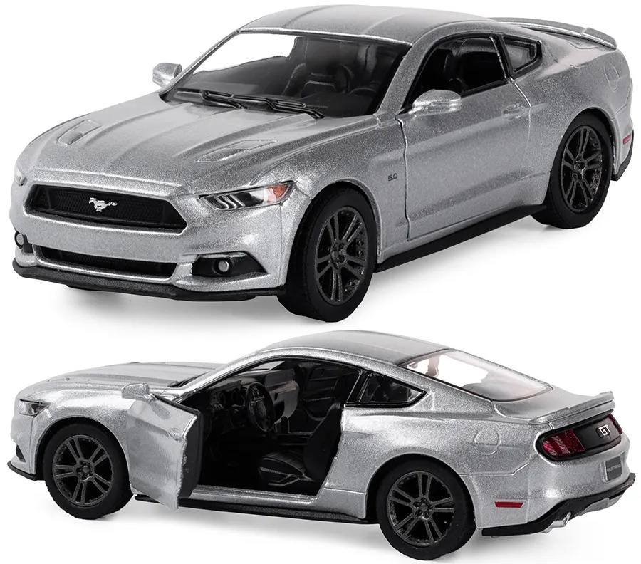 Машинка металлическая Kinsmart 1:38 2015 Ford Mustang GT 5386DKT инерционная, двери открываются / Серебристый #1