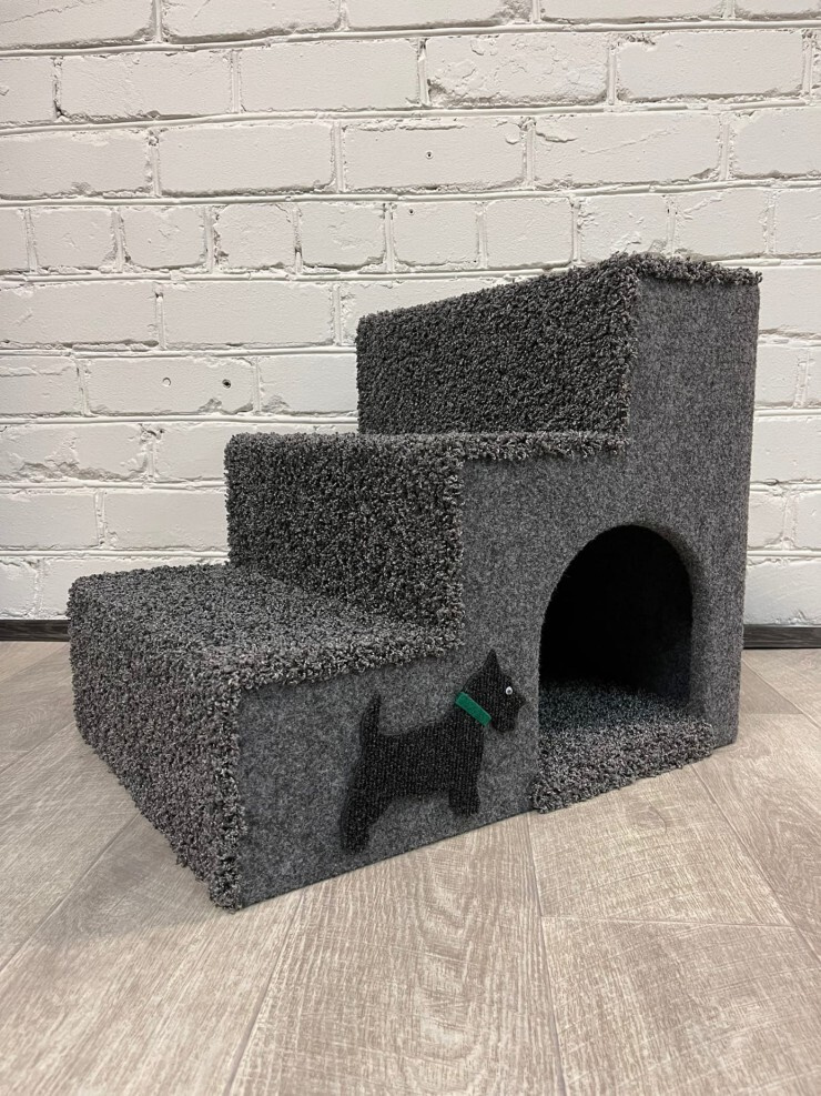 Лестница для собак и кошек полностью из ДСП + ковролин с уютным домиком (55*44*46 - д*ш*в)  #1