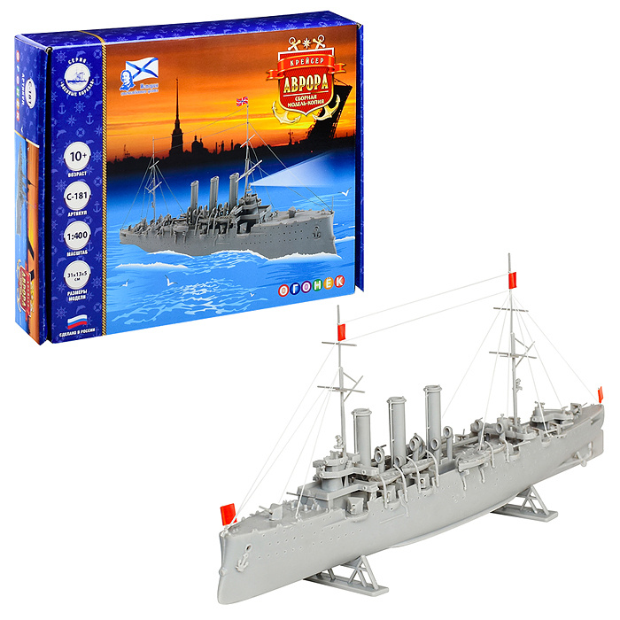 Сборная пластиковая модель копия Крейсер Аврора 31х13х5 см С-181 Огонек ...