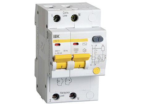 Дифференциальный автоматический выключатель АД12 2 полюса, 16А, Тип AC, х-ка C, 30мА. MAD10-2-016-C-030 #1
