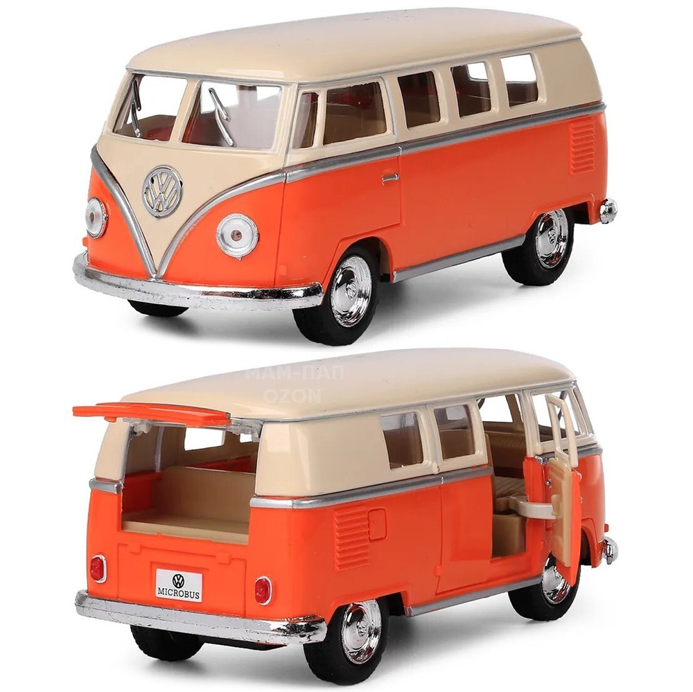 Машинка металлическая Kinsmart 1:32 1962 Volkswagen Classical Bus Ivory Top  (Фольцваген Автобус) 5377DKT инерционная, двери открываются / Оранжево-бежевый  - купить с доставкой по выгодным ценам в интернет-магазине OZON (396910856)