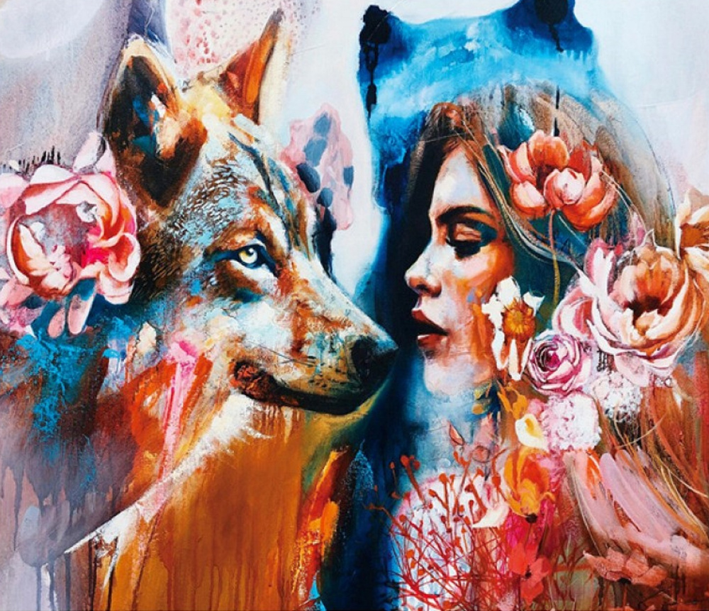 Алмазная мозаика девушка и волк