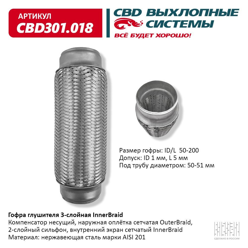 Гофра (сильфон) глушителя CBD, 50х200 мм 3х-слойная Innerbraid, арт.  CBD301.018 - купить по низкой цене в интернет-магазине OZON (835681798)