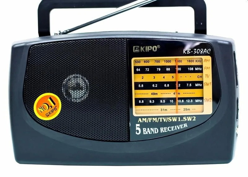 Радиоприемник переносной KIPO KB-308AC с питанием от сети и батареек. Диапазоны AM/FM/TV/SW1-2. Ручная #1