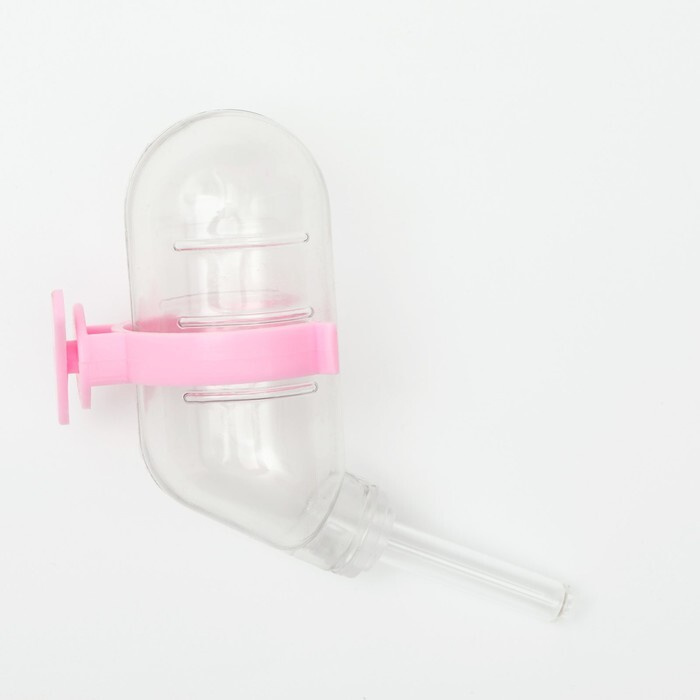 Поилка для грызунов 60 мл, 12 х 4 см, прозрачная с розовым креплением ...