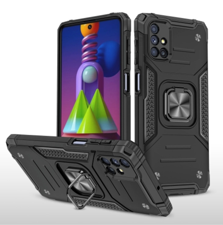 Противоударный чехол для Samsung Galaxy M51 M515 черный с пластиной для магнитного автодержателя и кольцом #1