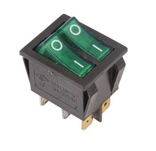 Выключатель клавишный 250В 15А 6с ON-OFF зел. с подсветкой ДВОЙНОЙ RWB ...