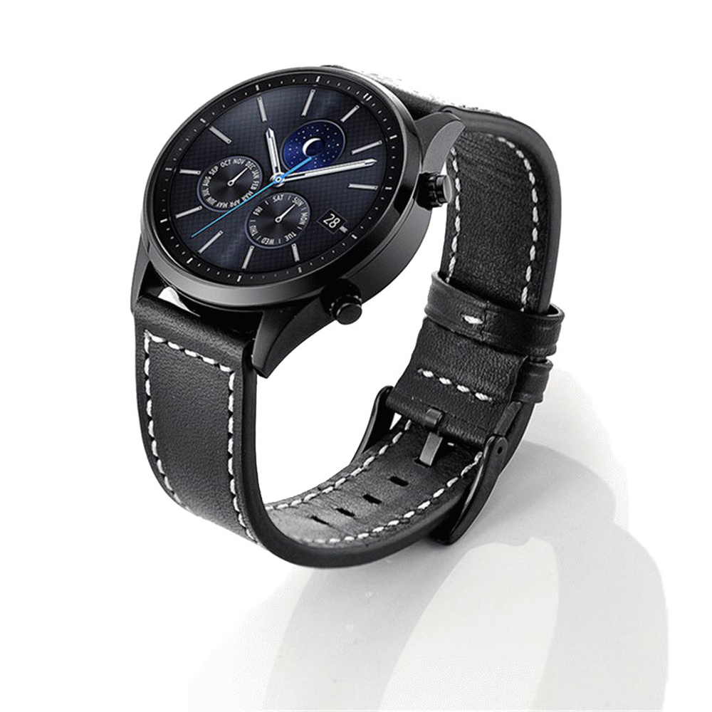 Классический кожаный ремешок с белой строчкой для Samsung Gear S3/Galaxy  Watch 46мм/Galaxy Watch 3 45мм (22мм) 0092-01-1, черный - купить с  доставкой по выгодным ценам в интернет-магазине OZON (236842942)