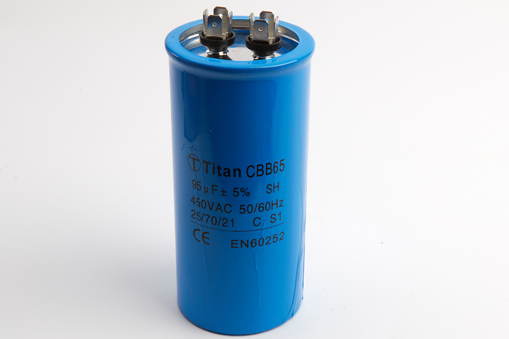 Пусковой конденсатор 95мкф 450VAC 5% (60Х130) CBB-65-А клеммы TITAN ...