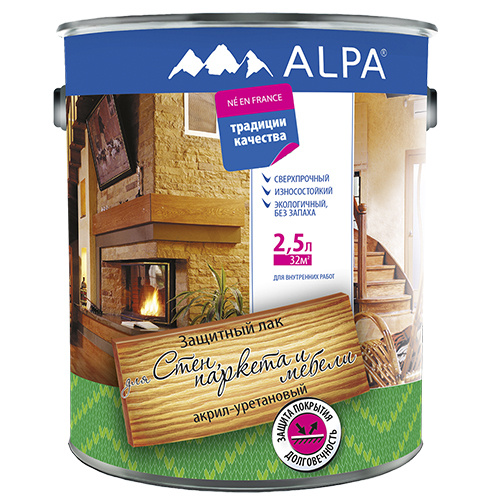 Лак акрил-уретановый ALPA для стен, паркета и мебели полуматовый (2,5л)  #1