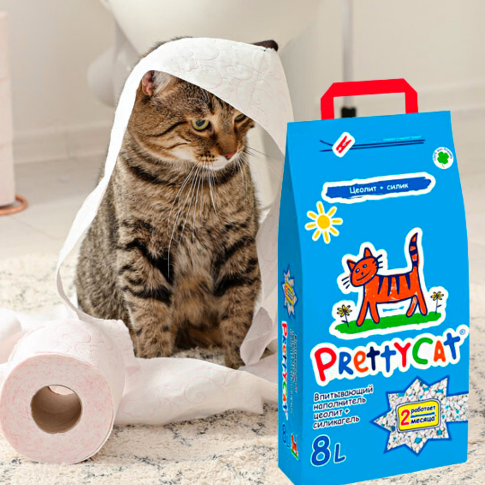 PrettyCat Наполнитель Силикагелевый, Глиняный Впитывающий Без отдушки 4000г.  #1