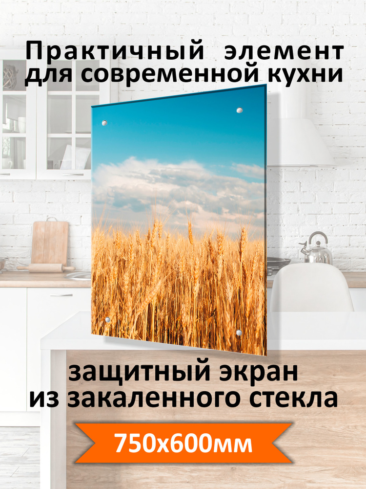 Фартук кухонный на стену панель из закаленного стекла / Защитный экран ...