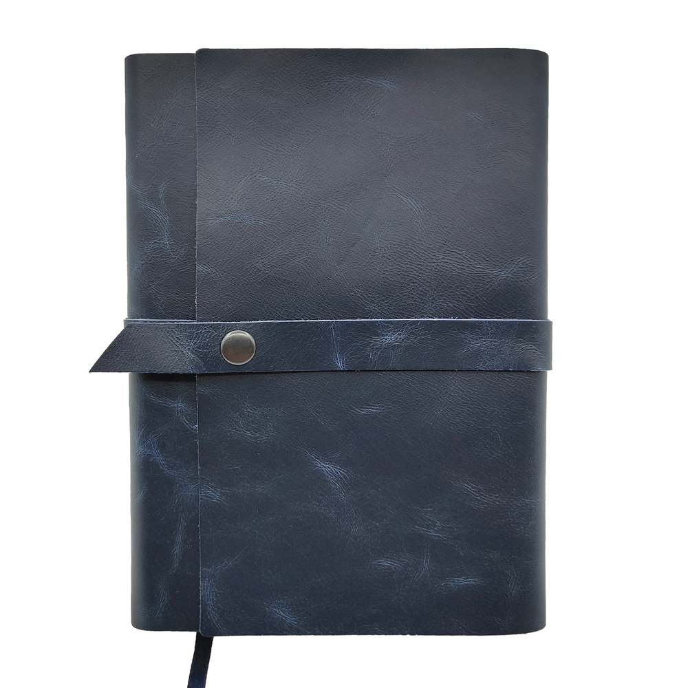 Темно-синий кожаный ежедневник Shiva Leather с отделкой Pull-Up, с застежкой - кнопкой на горизонтальной #1
